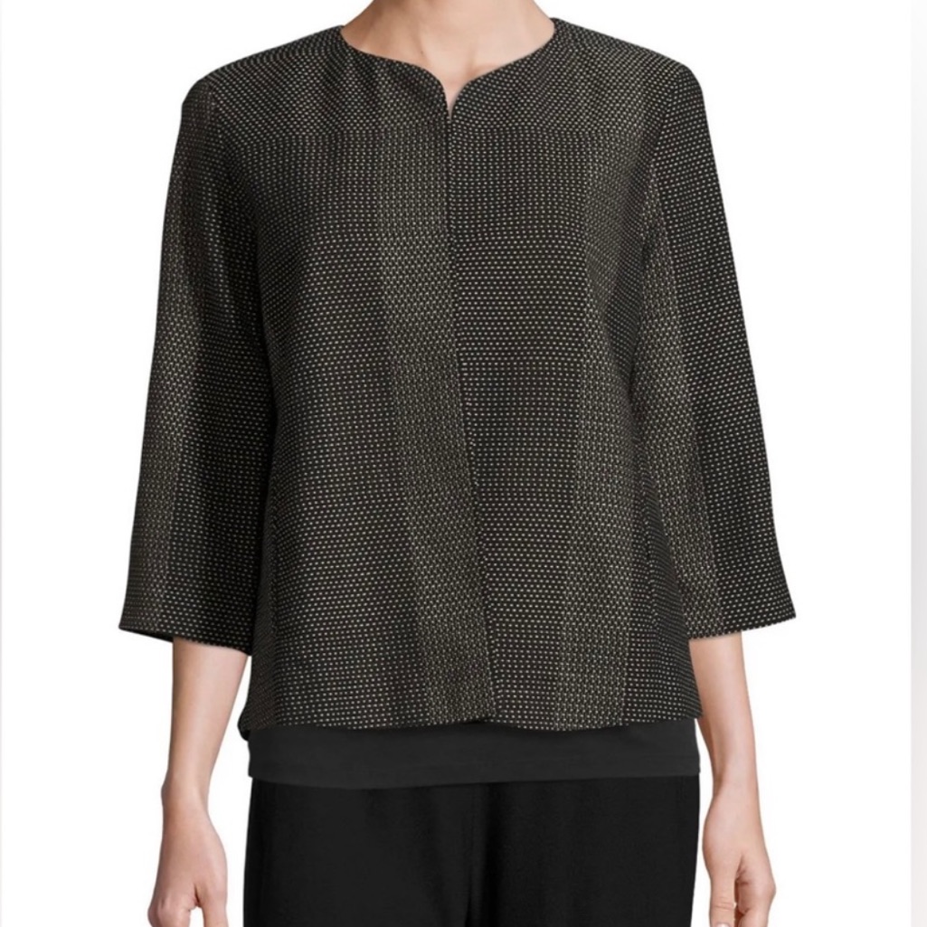 Eileen Fisher Round Neck Cotton Jacket Kurume Dash